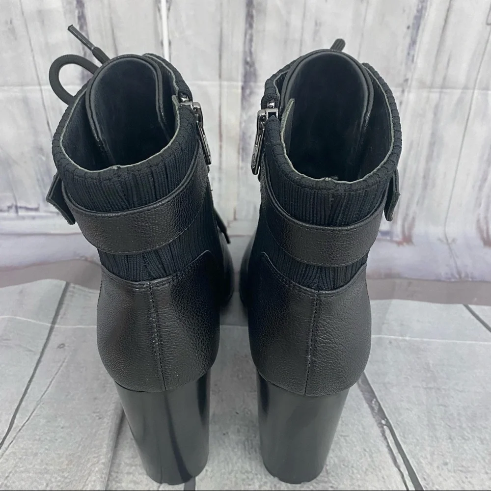 Antonio Melani Size 7.5M 7.5 Black Leather Lace Up Chunky Ankle Booties Zip - Picture 7 of 15